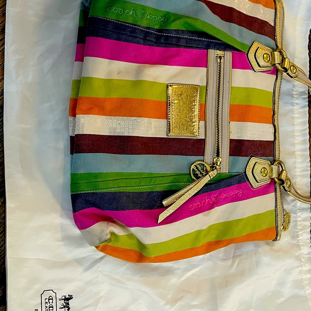 Coach poppy striped shoulder bag
